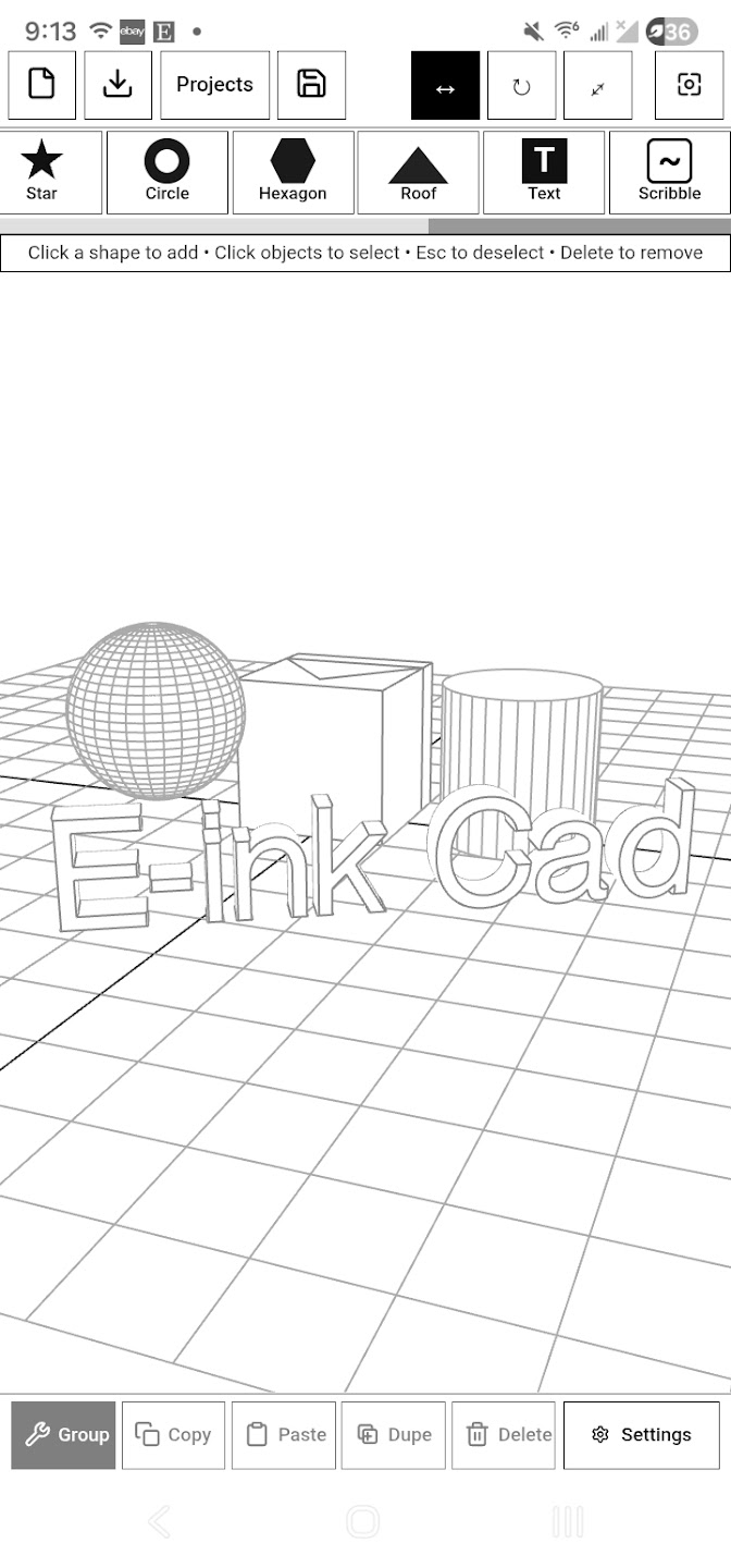Simple E-ink CAD app screenshot